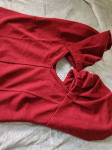 Red V-Neck Puff Sleeve Top