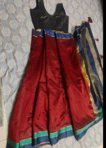 Maroon Saree with Sleevless Blouse