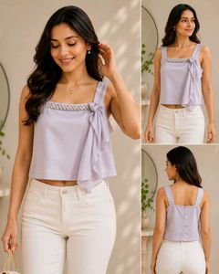 Women's Light Grey Pearl Embellished Crop Top