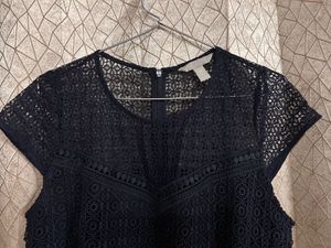 H&amp;M Navy Lace Detail A-line Dress