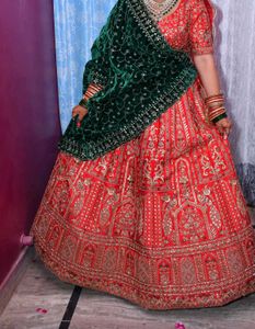 Red &amp; Gold Embroidered Lehenga