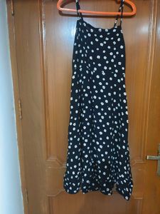 Black Floral Midi Dress with Lace-Up Back