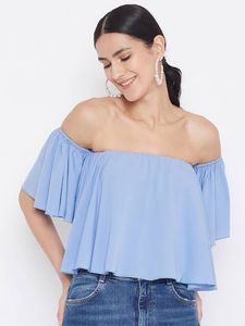 Off-Shoulder Blue Puff Sleeve Top