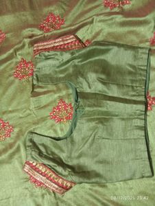 Green Embroidered Saree Blouse