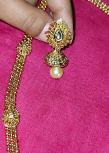 Long Golden Necklace With Earrings