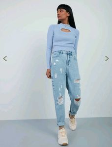 Ribbed Cut-out Mock Neck Top