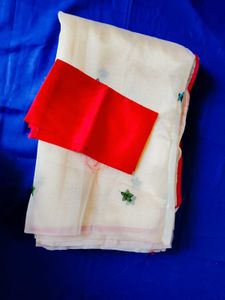 White Saree with Floral Printed