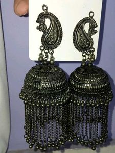 Oxidized Silver Jhumka Earrings