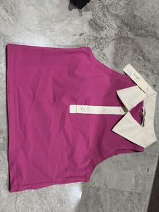 Pink Collared Crop Top
