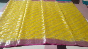 fix rate beautiful yellow and pink banarasi sari