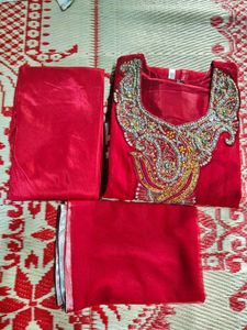 Stunning Red Embellished Kurta Set