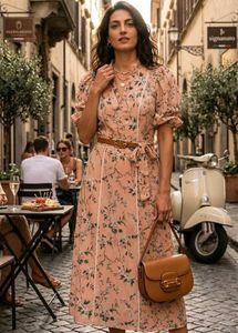 Floral Midi Dress with Belt