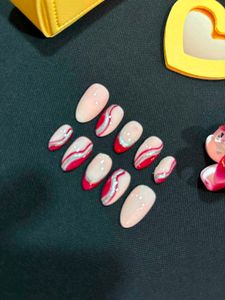 Press On Nails Set - Red &amp; Pink Design