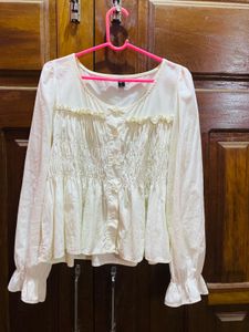 White Smocked Puff Sleeve Top