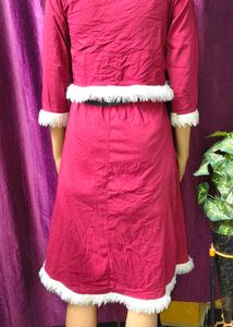 Girls Maroon Kurta with Fur jocket Set