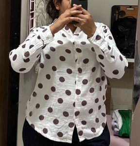 White Polka Dot Button-Up Shirt