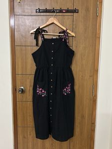 Black Embroidered Midi Dress