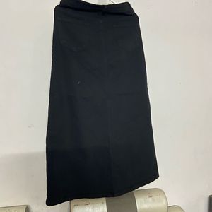 Black Denim Maxi Skirt with Slit