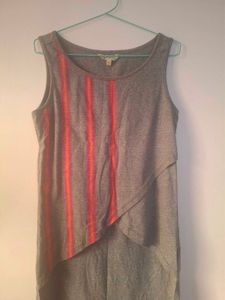 Chic Grey Sleeveless Dress with Vertical Stripe
