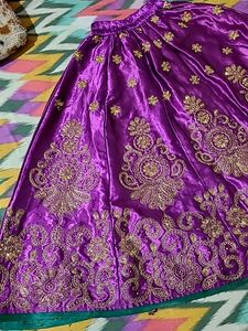 Gorgeous Green And Purple Ethnic Ghagra For Girl