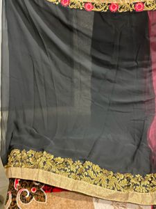 Elegant Maroon &amp; Black Saree Fully Wedding Feel