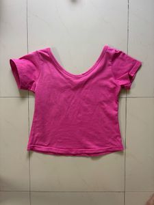 Hot Pink Cropped V-Neck Tee