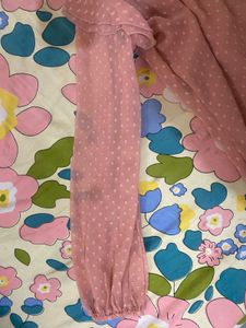 Sheer peach Polka Dot Ruffle Top