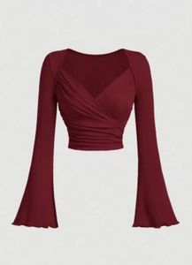 Chic Ruched Bell Sleeve Crop Top (XS)