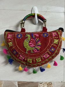 Embroidered Peacock Clutch Bag