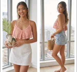 Cute Pink Bikini Top with Lace Trim