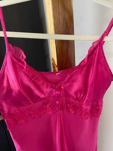 Vibrant Pink Lace Trim Babydoll Nightie