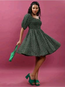 Women A-line Black Printed Dress