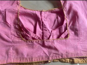 Elegant Pink Silk Saree with Gold Border