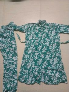 Teal Green Leaf Print Co-ord Set