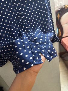 H&amp;M Navy Polka Dot Button-Up Shirt