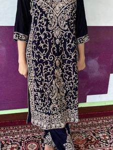 Embroidered Navy Blue Kurta Set