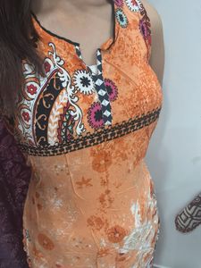 Orange Floral Ethnic Kurta