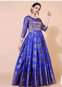 Elegant Blue &amp; Gold Ethnic Gown