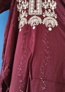 Maroon Embroidered Kurta