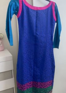Vibrant Blue Kurta with Pink &amp; Green Border