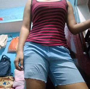 Casual Striped Tank Top &amp; Denim Shorts