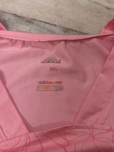 Cute Pink adidas V-Neck Printed T-Shirt