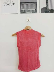 Coral Sleeveless Mock Neck Top