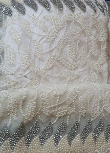 Beautiful All Over Moti Work Of White Saree
