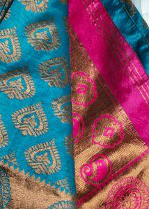 Elegant Teal &amp; Pink Silk Saree