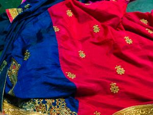 Royal Blue &amp; Pink Embroidered saree  Choli