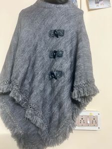 Gray Faux Fur Poncho