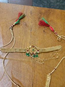Gold With Green Drop Bridal Jewellery Set