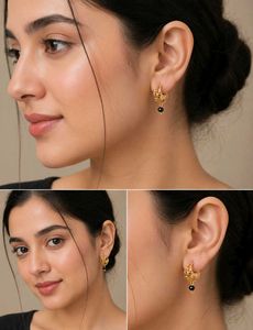 Elegant Gold Jhumka Earrings with Black Stone