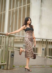 Leopard Print Midi Dress with Lace Trim
